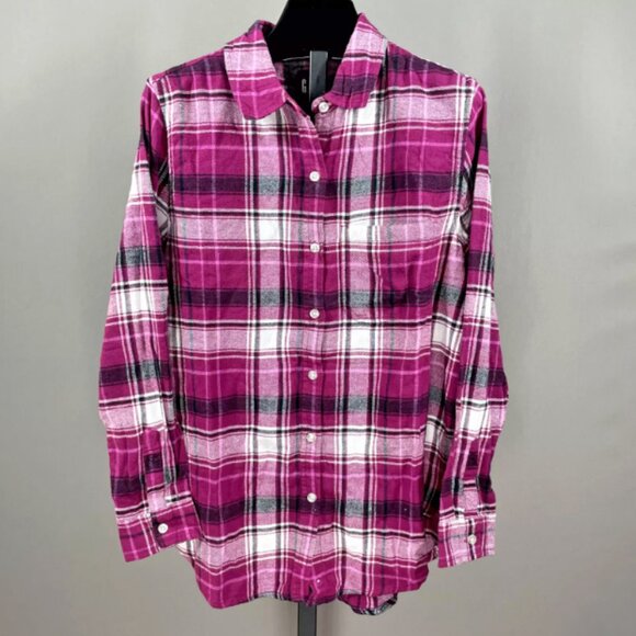 NEW Gap Shirt Womens Small Plaid Boyfriend Flannel Button Up Maroon/Wine/Black - Picture 2 of 5